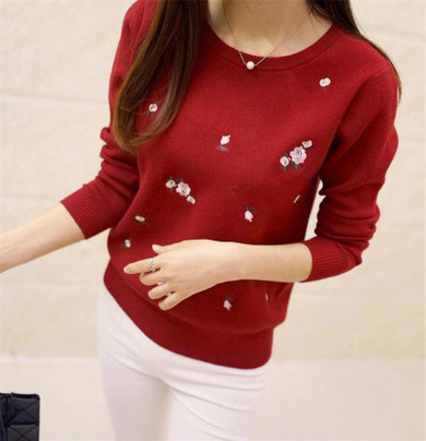 2017 Winter Sweaters Women Embroidery Ladies Pullover Female Autumn High Elastic Tricot Jumper Fashion Winter Tops Pull Femme