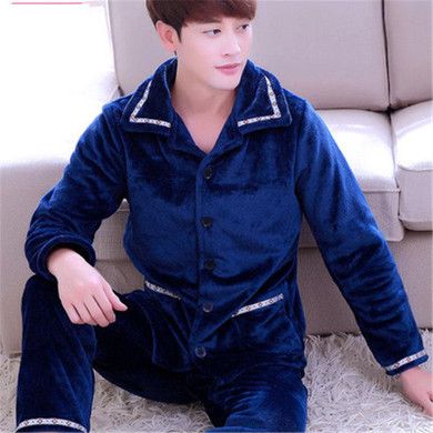 2017 Winter Spring Keep Warm Thick Coral Fleece Men Pajamas Sets of Sleep Tops &amp; Bottoms Flannel Sleepwear Thermal Nightclothes