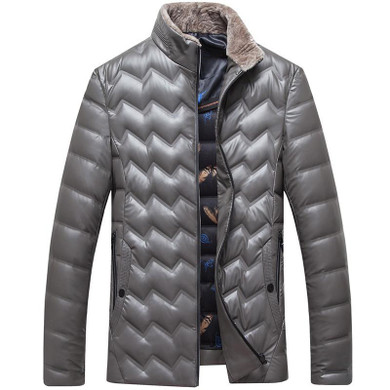 2017 Winter new men's casual down jacket Solid color simple collar collar thin jackets Young wool collar warm jacket