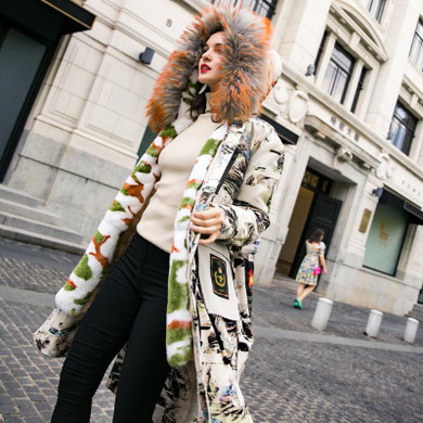 2017 Winter New Fashion Womens Luxury Large Raccoon Fur Collar Hooded Coat Thick Warm Down Coat Winter Jacket Top Quality