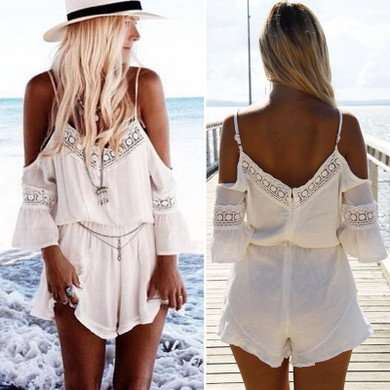 NEW Sexy jumpsuit romper Summer style beach short playsuit Women guaze boho overalls