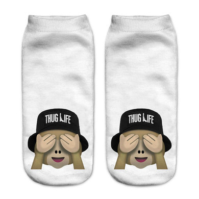 Funny Emoji Monkey 3D Printed Sock Women Low Cut Ankle Socks Calcetines Hosiery Meias White Casual Sock