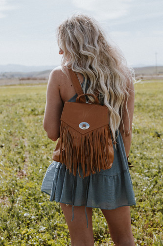 Fringed Concho Backpack - Tan