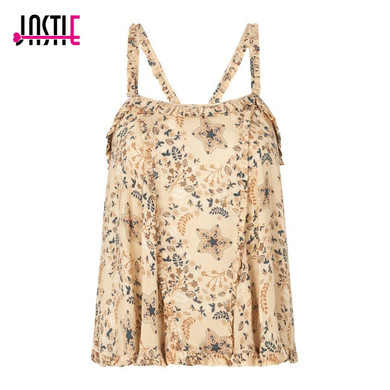 Jastie Gypsy Collective Celestial Blouse V-Neck with Tie Oversized Flare Sleeve Women Shirt Top Boho Stars Print Blouses Blusa