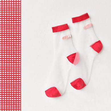 Japanese Summer Women Transparent Socks Harajuku Stretch Band Aid OK Crystal Sock Japan Glass Silk Art Socks Calcetines Mujer