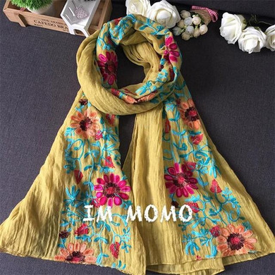 Japanese Ethnic Style Embroidered Scarves and Shawls for Women Fashion Design Artistic Style Bandana and Pashmina for Ladies
