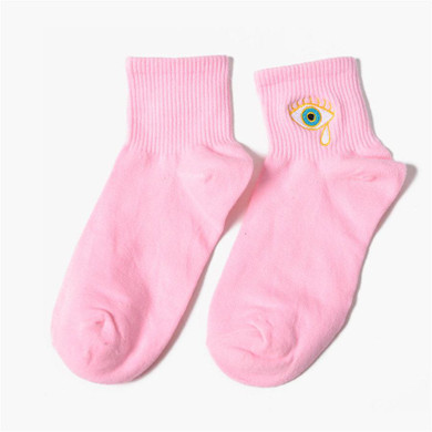 Japan Harajuku Fashion Socks Women Creative Cartoon Embroidery Rainbow Eyes Pattern Cotton Cute Calcetines Novelty Funny Socks