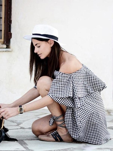 Fashion Falbala Off-the-shoulder Mini Dress