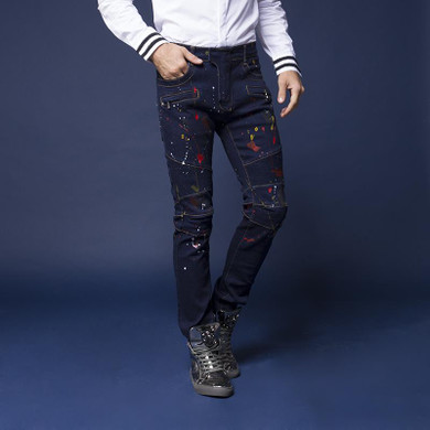 Fashion Design High Quality Men Biker Jeans Ripped Skinny Jeans Men Denim Zipper Hip Hop Jeans Men Elastic Jeans Men Size 29-42