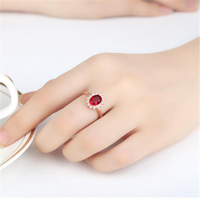 Fashion Crystal Ruby Diamond Open Adjustable Ring 18K Rose Gold Engagement Rings Wedding Rings for Women
