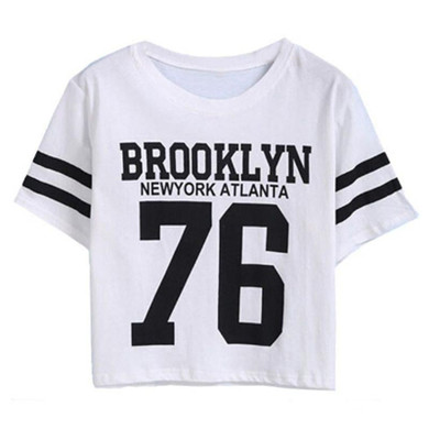 Fashion Crop Top T-shirt for Women BROOKLYN 76 Printed T Shirt Women Cropped Tops Tee Shirt Woman Clothing High Quality Fashion Crop Top T-shirt for Women BROOKLYN 76 Printed T Shirt Women Cropped Tops Tee Shirt Woman Clothing High Quality