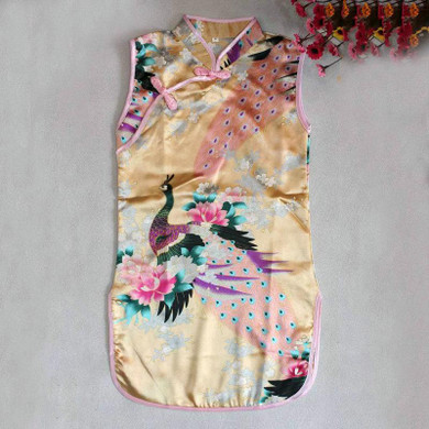 Fashion Chinese Qipao Kids Baby Girl Floral Peacock Cheongsam Dress for 2-8 Years