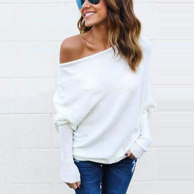 Batwing Sleeve Knitted Sweater Women Autumn Winter Pullover Sexy Off Shoulder Solid Sweaters Oversized Loose Female Tops