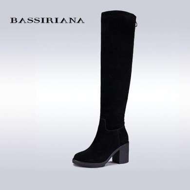 BASSIRIANA Women Winter Genuine Leather High Boots Fashion ladies Woman Round toe Shoes Womens Black Boots