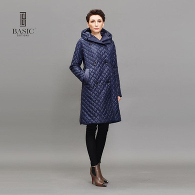 BASIC EDITIONS Women Winter Jacket Blue Hooded Cotton-Padded Jacket Medium-Long Long Parka Women Padded Jackets 15S-19