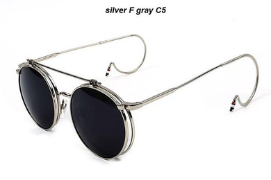 BANSTONE Fashion Flip Double Round Sunglasses Women Men Circle Retro Coating Steampunk Sunglasses