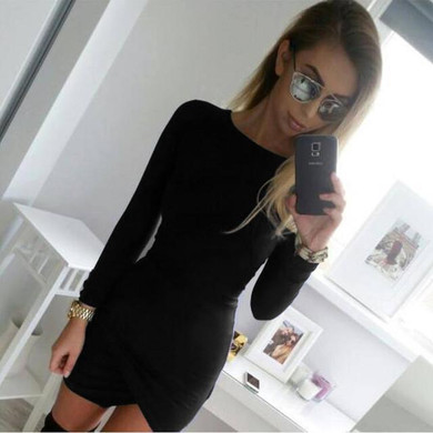 Party Dresses Vestidos Long Sleeve Women Autumn Dress Solid Irregual Hem Vestido De Festa Robe Femme Mini Office Dress LJ7406R