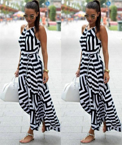 Party Dress Beach Clothing Dress Women Summer Women Sexy Summer Dress Boho Maxi Long Striped Sleeveless