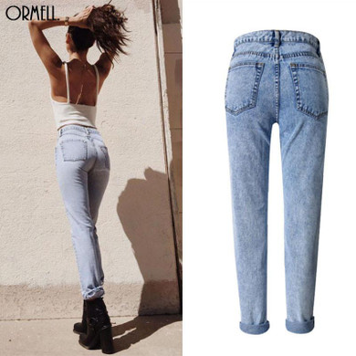 ORMELL Women Blue Denim Holes Jeans Stylish Pockets High Waist Trousers Ladies Casual Brand BF Streetwear Straight Pants