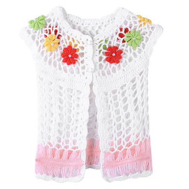Pink Flower Baby Girl Knitted Crochet Hollow Vest Toddler Girl Handmade Knitted Colorful Flower Pearl Top Outwear