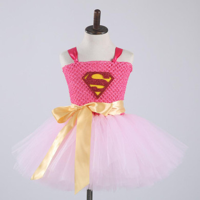 Pink Blue Girls Tulle Tutu Dress Baby Kids Cosplay Superman Dress Halloween Costume Wonder Woman Super Girl Birthday Party Dress