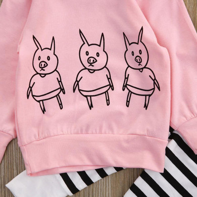 Pink Baby Girls Kids Clothes Set Sweatshirt Tops Cute Long Sleeve Striped Pants 2pcs Cotton Clothing Outfits Baby Girl