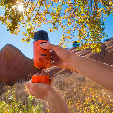 Stylish Wacaco Portable Espresso Maker the new upgrade Version of Minipresso, 18 Bar Pressure, Orange Patrol Edition.