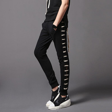 Elastic Waist Male Harem Pant Fashion Show Men Jogger Casual Trousers Rope Splice Street Hip Hop Punk Sweatpants