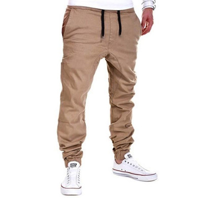 Elastic Waist Drawstring Solid Color Casual Harem Pants New Fashion Men Pants Pocket Long Full Length Trousers