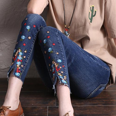 elastic basic women long jeans woman 2018push up skinny jeans with embroidery slim stretch cute nice denim pants femme boyfriend