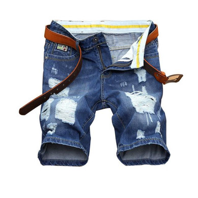 EICHOS New Fashion Denim Jeans Shorts 2017 Men Straight Knee Length Slim Fit Elasticity Cotton Ripped Jeans Shorts Man