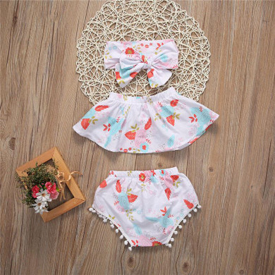 Off Shoulder Sleeveless Tops Vest Shorts Headband 3pcs Clothing Outfits Cute Newborn Baby Girls Clothes Sets Floral