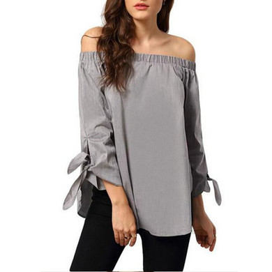 Off Shoulder Bow Long Sleeve Blouse 2018 Autumn Style New Sexy Women Elegant Casual Shirt Blusas Top Femininas Plus Size S-5XL