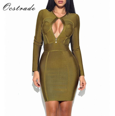 Ocstrade Womens Dresses New Arrival 2017 Sexy Zip Front Olive Green Bandage Dess Long Sleeve Bodycon Wholesale HL Ocstrade Womens Dresses New Arrival 2017 Sexy Zip Front Olive Green Bandage Dess Long Sleeve Bodycon Wholesale HL