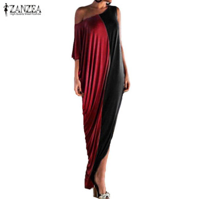 Newest Fashion Vestidos 2018 Summer Women Batwing Single Shoulder Sexy Party Dresses Casual Loose Long Maxi Dress Plus Size