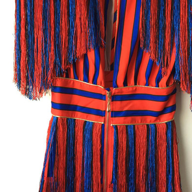 Newest Fashion 2017 Baroque Designer Runway Dress Women's Striped Colorful Tassel Dress Party Dress