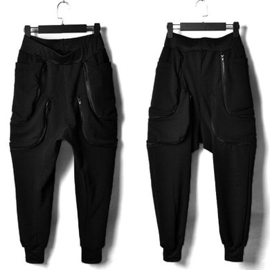 Newest Designer Mens Cargo Pants Casual Fashion Gothic Dress Casual Harem Zipper Big Pocket Pants Drawstring Trousers Men