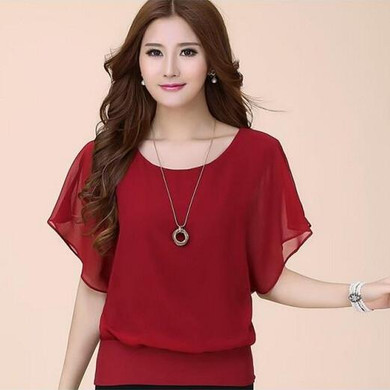 New Womens Tops Fashion 2017 Women Summer Chiffon Blouse Plus Size Ruffle Batwing Short Sleeve Casual Shirt Black White Red 30