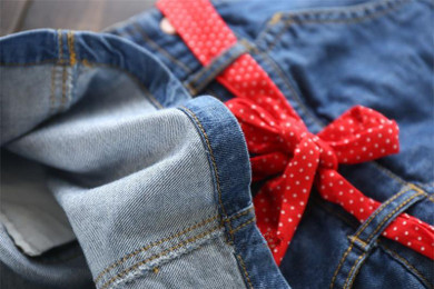 New Arrival Baby Girls Denim Sundress Girls Character Sundress With Belt Girls Suspender Denim dress Kids Sashes Sundress