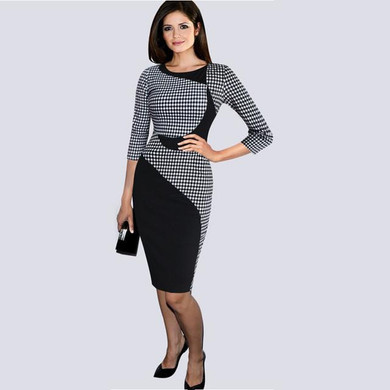 New Arrivals Ladies Summer Dresses 2017 European Fashion Style Plaid Short Sleeve Fitted Women Pencil Dress Women Casual Dresses
