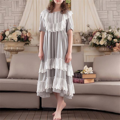 New Arrivals Lace Nightgowns Sleepshirts Vintage Home Dress Elegant Sleepwear Women Sleep & Lounge Cotton Solid Nightgown #H177
