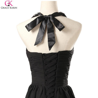 Grace Karin Black Cocktail Dresses Knee Length Chiffon Open Back Formal Gowns Short Beaded Wedding Party Dress Vestidos Cocktail