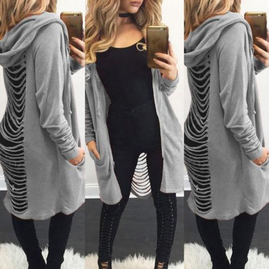 Gothic Womens Hoodies Ladies Cut Out Long Sleeve Long Ripped Back Hooded Hoodie Women Coat Sweateshirts
