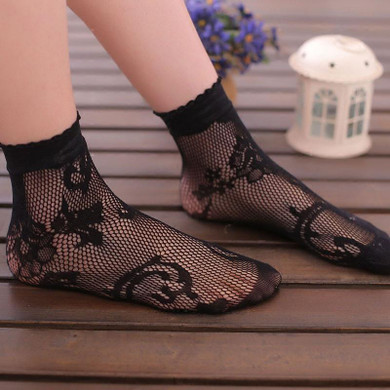 Gothic Fishnet Socks For Women Girls Harajuku Black/White Lace Socks Hollow Out Mesh Elastic Short Socks Women's Ankle Socks