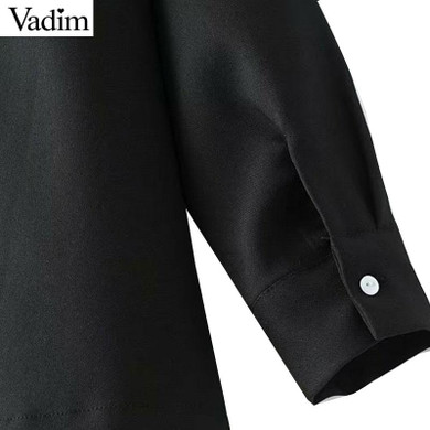 Vadim elegant beading pearls black shirts turn-down collar blouse long sleeve female casual office wear tops blusas LT2247