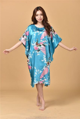 V1686 2016 Extra Large Butterfly Sleeves Women Nightgowns Printed,New Arrival Elegant Sleepshirts,Female Silk Nightwear