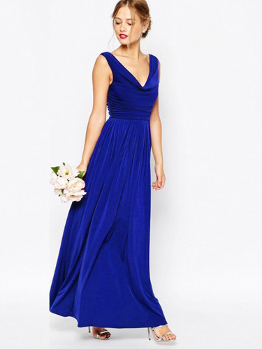 V-Neck Sleeveless Solid Color Maxi Dress Evening Dress