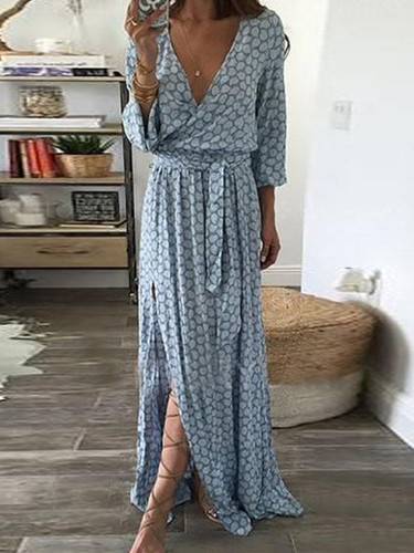 V-Neck  Plain Maxi Dresses