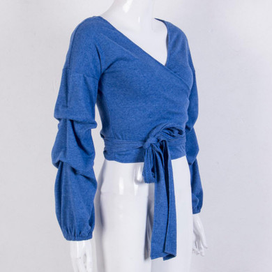 V Neck Sweaters Women Knitted Jumper Sweater Top Pullover Short Knitwear V-neck Cropped Tops Bandage Puff Sleeve Shirt