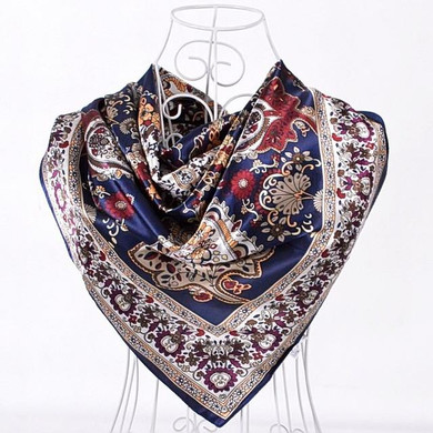 BYSIFA Winter Navy Blue Silk Muffler Imitated 2016 New Design Paisley Silk Scarves Wraps 90*90CM Ladies Brand Satin Scarf Cape